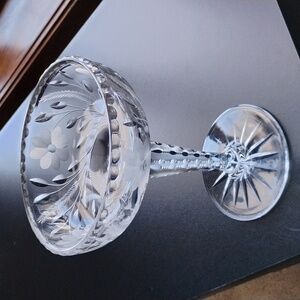 American Brilliant Period 9 3/8" Tall Compote Cut Glass Bowl Floral Leaf Pattern